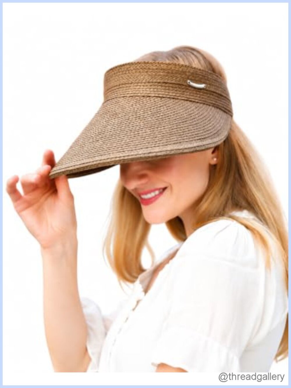 Women's Wide Brim Sun Hat Straw Sun Visor Hat, Natural Straw, Visor Cap UPF 50